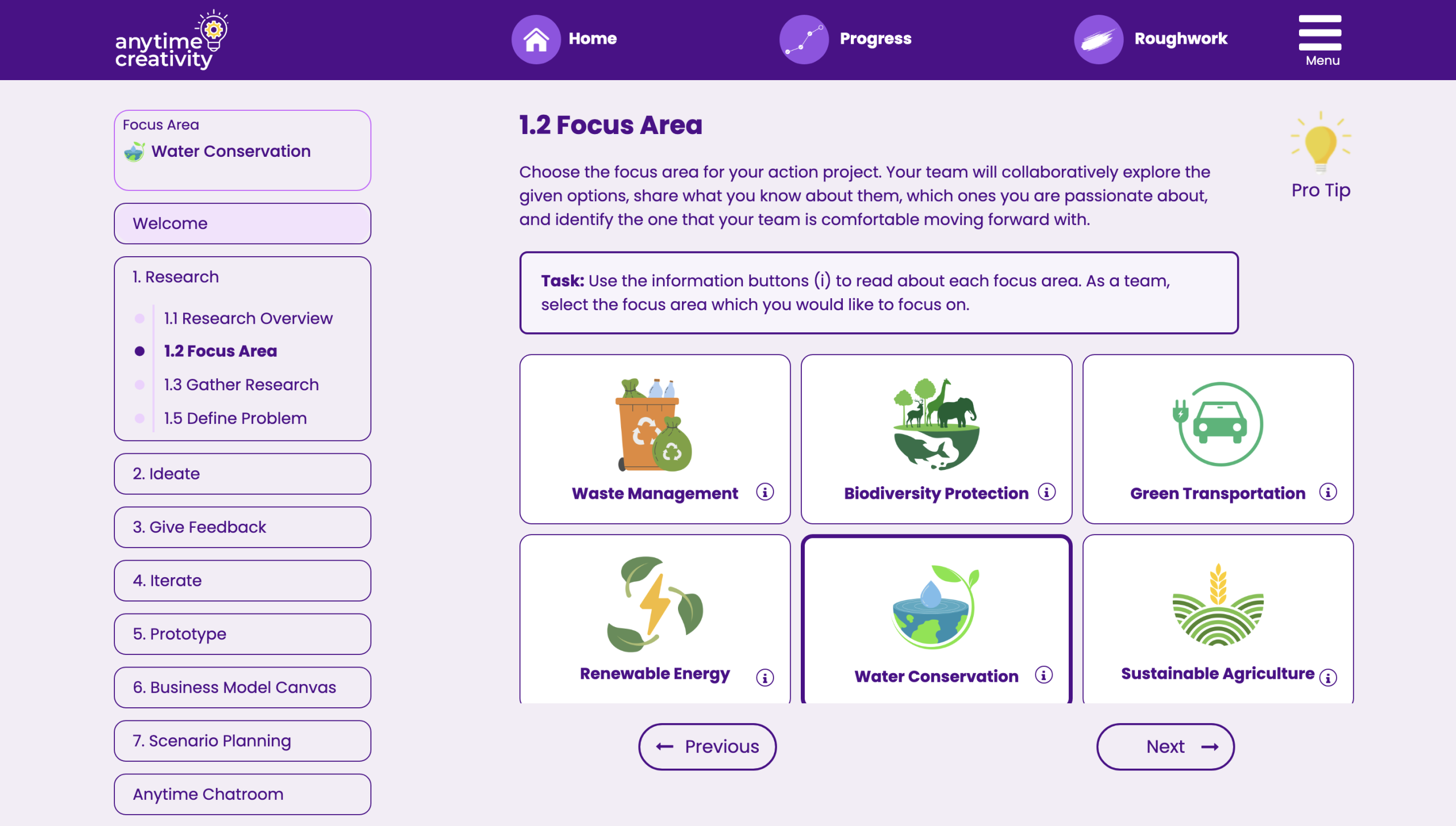 Focus area selection